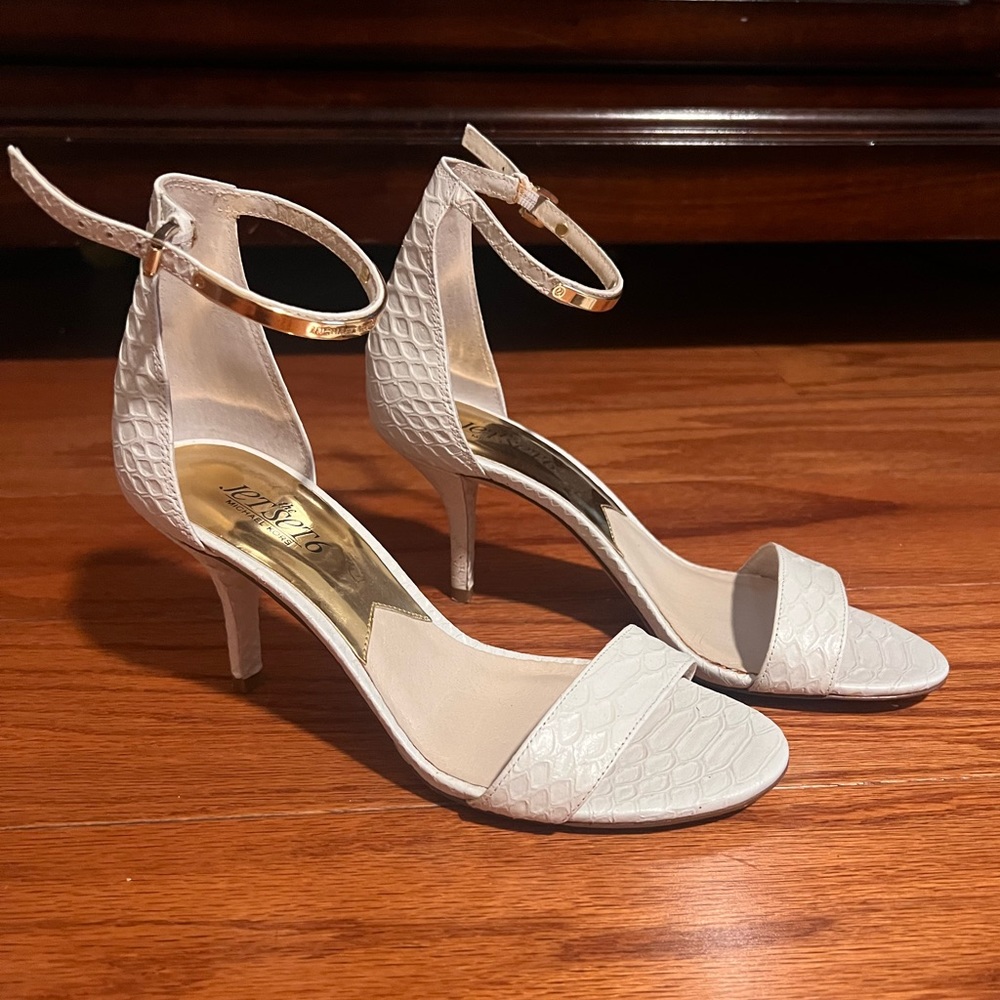 White Michael Kors Single Strap Heels - The Jet Set 6